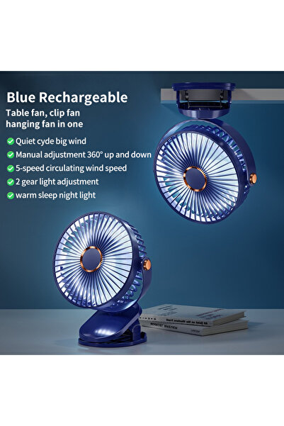 Choice1 Blue New 3 in 1 Portable Mini Clip Fan Rechargeable Air Circulator Wi...