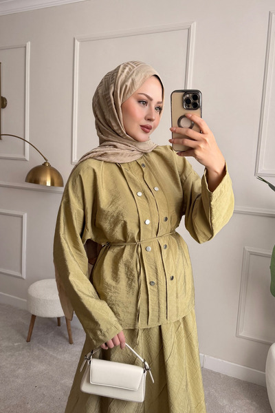 ensade Liora Button Accessory Blouse-Waist Elastic Skirt Modest Design Women'...