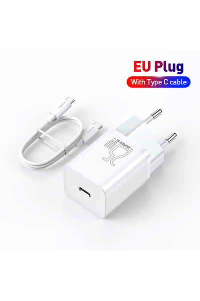 Baseus EU 25W With Cable USB C Charger 25W Support Type C PD Fast Charging Po...