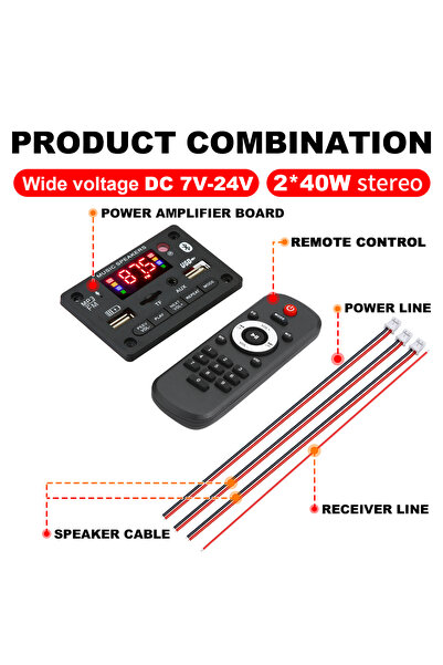 Choice black Bluetooth 5.0 MP3 Decoder Board 2*40W 80W Amplifier Audio Player...
