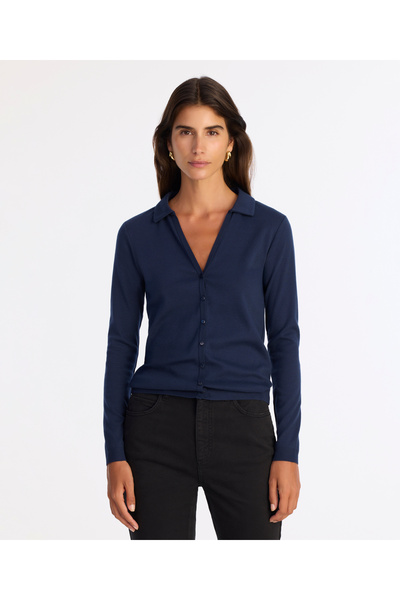 Yargıcı Long Sleeve Cardigan with Collar Detail