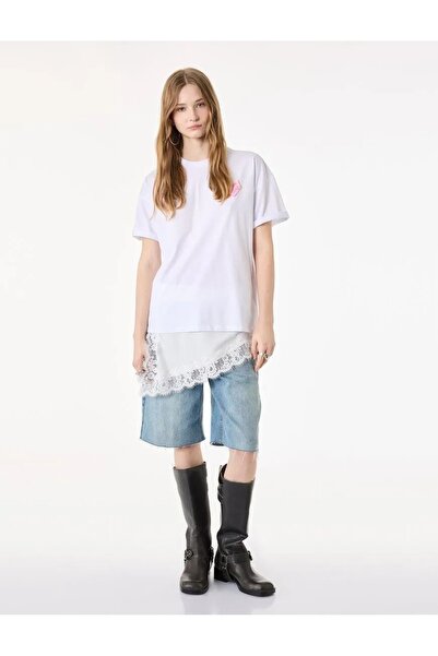 Koton Kurzärmliges Oversize-T-Shirt mit Rundhalsausschnitt und Rückendruck