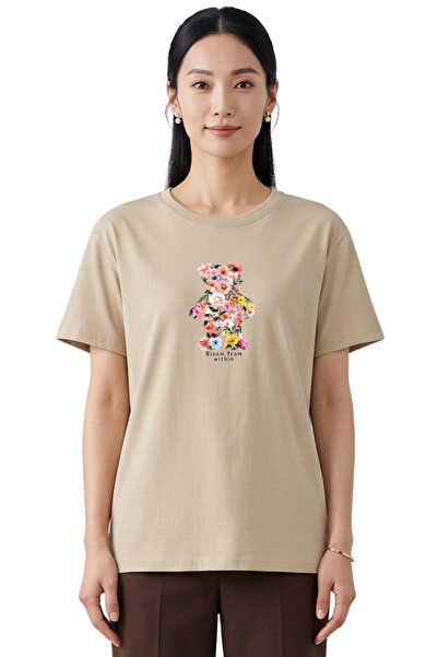 DK DAKSEL Urs cu model de flori cu imprimeu Confortabil basic Model tricou Un...