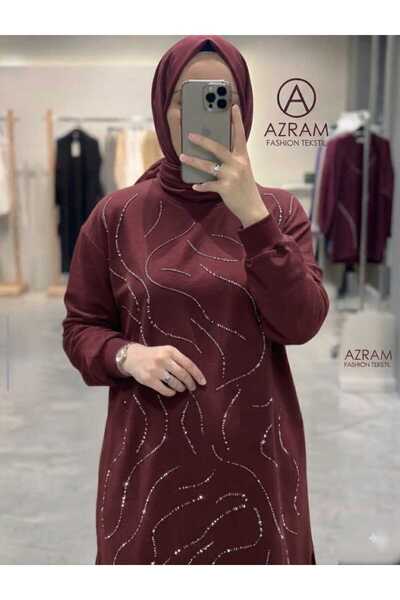 azramfashıon tekstil Women's Wave Stone Embellished Hijab Tunic