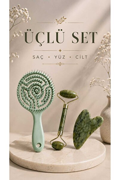 invictus design Yüz Bakım Taş Doğal Taş Yeşim Face Roller Ve Yeşim Kalp Gua S...
