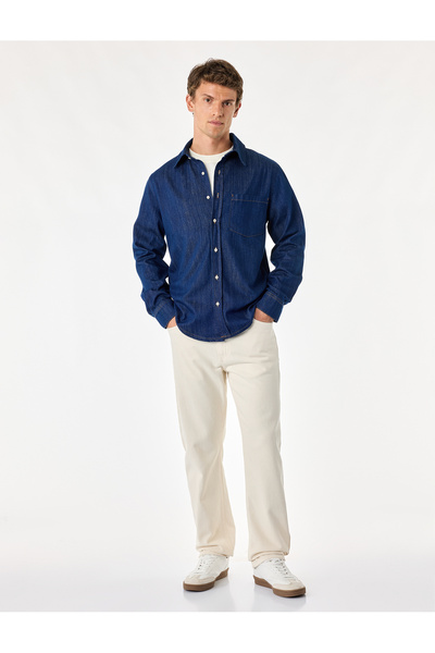 Koton Cotton Long Sleeve Shirt Collar Pocket Buttoned Jean Jacket