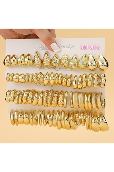 Choice Set (36 PAIRS) 6-36 PAIRS Trendy Golden C-shaped,Water-droplet,Threade...