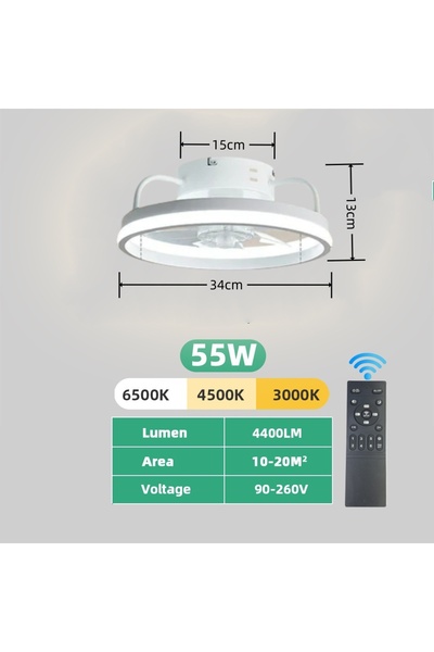 Choice مروحة سقف بيضاء 55 واط مع إضاءة، مروحة سقف LED مع جهاز تحكم عن بعد، مر...