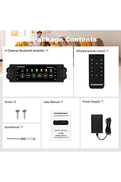 Choice3 مضخم صوت جداري أسود من STUDIOFINIX، مزود بقابس أمريكي، 4 قنوات، 19 فو...