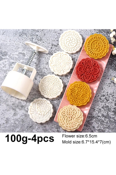 Choice 100g 4pcs R 1set DIY Baking Mooncake Mold Hand Press Cookie Stamp Moon...