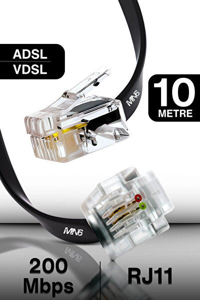 MN6 MN207FS Kutu–Modem Dsl/Adsl/Vdsl kablosu-10 metre/2 Telli-Flat-Rj11 kablo...