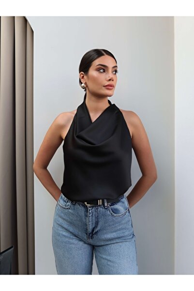 ESRAHELVACI Degaje Collar Sleeveless Satin Blouse