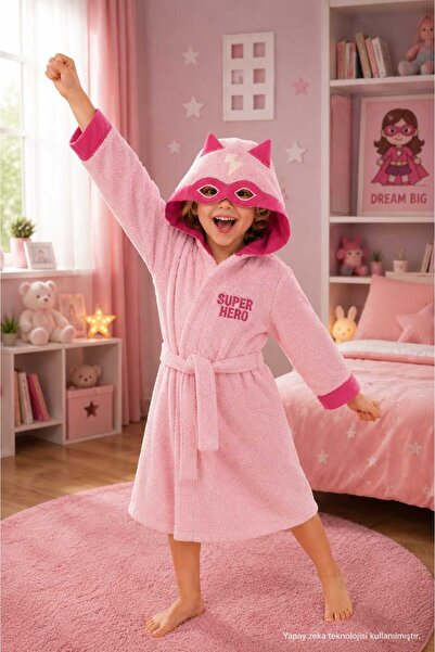 ÇARŞAF DÜNYASI Girl's Bathrobe, Cotton, Hooded, Superhero Hero, Baby, Teenage...