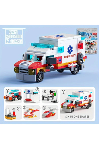 Choice7 8732-8 Mini size 6 In 1 Building Blocks DIY Police Car Fire Truck Cas...