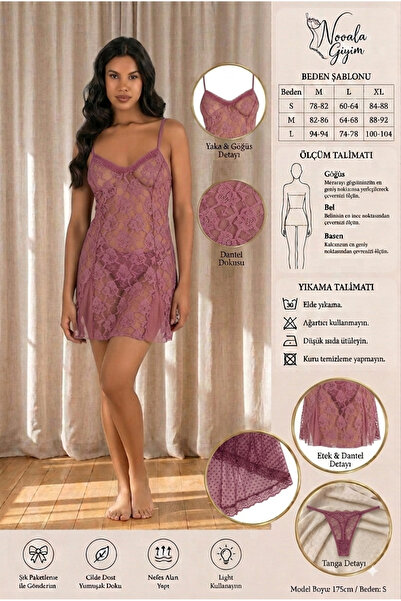 NOOALA GİYİM Floral Lace Detailed Transparent Mini Nightgown