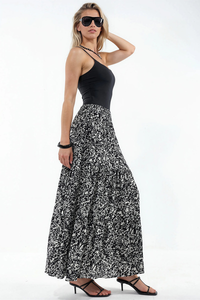 Merterium Women's Patterned Long Skirt 1468 - Dark Black