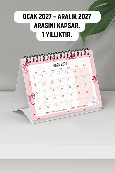 Eldesen Tasarım 2027 Masa Takvimi Spiralli A6 (15x12cm) Orta Boy / Resmi Tatiller ve Hafta Sonları
