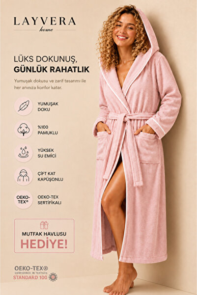 Layvera Μπουρνούζι Unisex Ροζ 100% Βαμβάκι |   Υψηλής ποιότητας, με κουκούλα ...