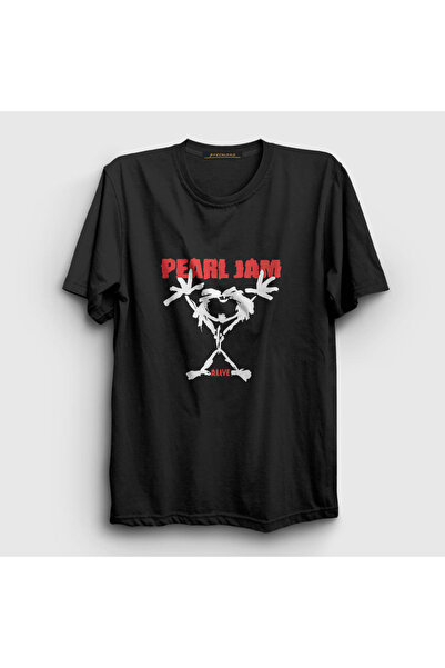 Presmono Unisex Black Alive Pearl Jam T-shirt 73752tt