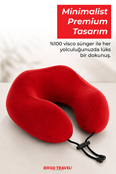 Viscofoam Comfy Ortopedik Seyahat Yastığı Visco Boyun Destekli Seyahat Yastığı - Kırmızı | Ergo Travel
