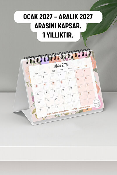 Eldesen Tasarım 2027 Masa Takvimi Spiralli A6 (15x12cm) Orta Boy / Resmi Tatiller ve Hafta Sonları 1 Yıllık
