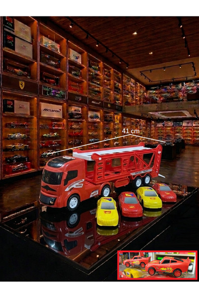 OYUNCAKSAHİLİ Arabalı İki Katlı Tır 41cm Oyuncak 6 Araba Cars ve Arabalar Taş...