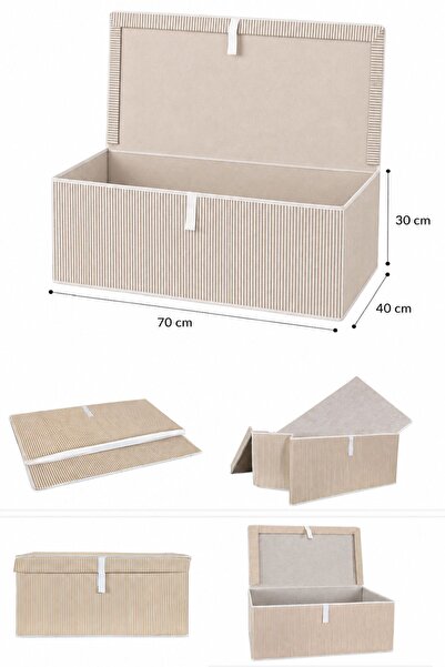 Helen's Home 4’Lü Set Büyük Boy Kapaklı Kutu Hurç 70x40x30 Saklama Kutusu Battaniye Yorgan Kıyafet Organizer Mega Plus