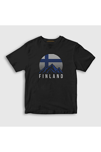 Presmono Unisex Children's Black Mountain Finland Finland T-Shirt 588891Tt