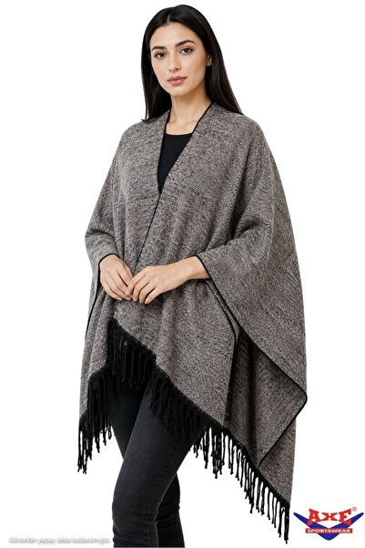 AXE SPORTSWEAR Soft Textured Tassel Detailed Shoulder Shawl Poncho