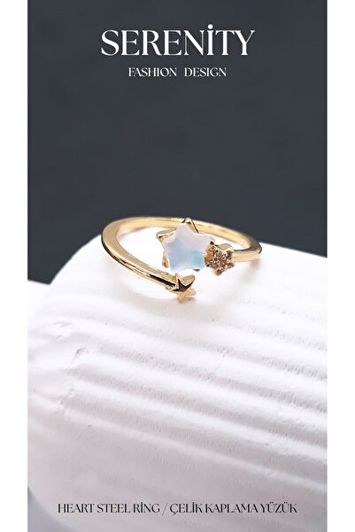 Serenity Star Figured Opal Stone Steel Plated Ring