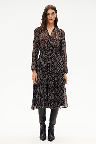 W Collection KAHVE DESENLİ UZUN KOLLU BLUZ