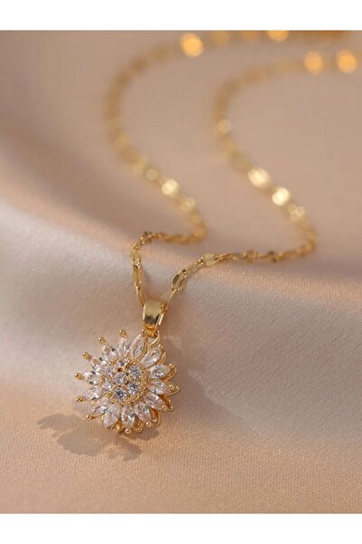 Choice 40cm Gold-color Classic Sunflower Cubic Zirconia Pendant Necklaces For...