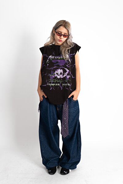 Sekizbiraltı Metallica Creeping Death Baskılı Siyah Sıfır Kol Tshirt