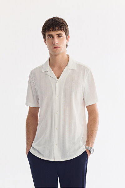 Avva Men's White Apaj Collar Easy-Iron Short Sleeve Regular Fit Shirt A61Y2027
