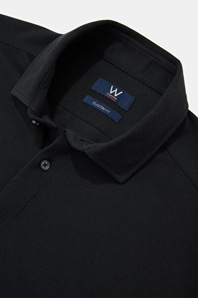 W Collection SİYAH UZUN KOLLU ÖRGÜ DESENLİ GÖMLEK
