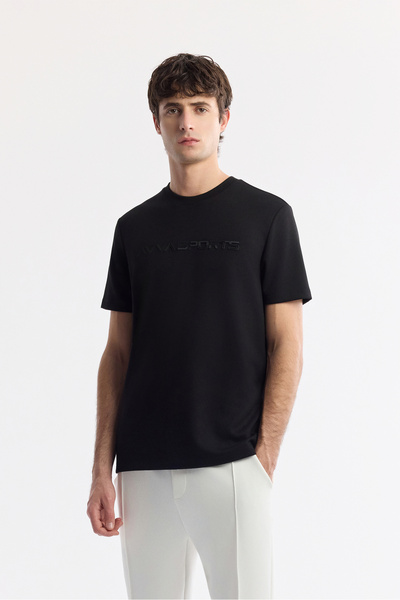 Avva Men's Black Crew Neck Printed Bi-Stretch Interlock Regular Fit T-Shirt A...