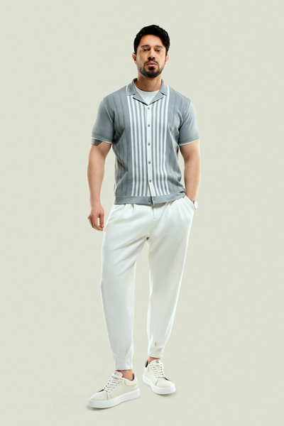 Avva Men's White Classic Waist Pleated Knitted Trousers A41Y3075