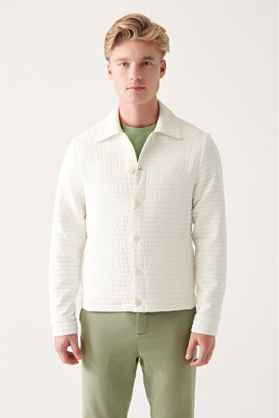 Avva Men's Ecru Quilted Classic Collar Cotton Coat A31Y6015
