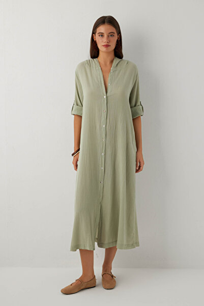 İpekçi Otantik Breeze Hooded Shirt Dress Island Tea