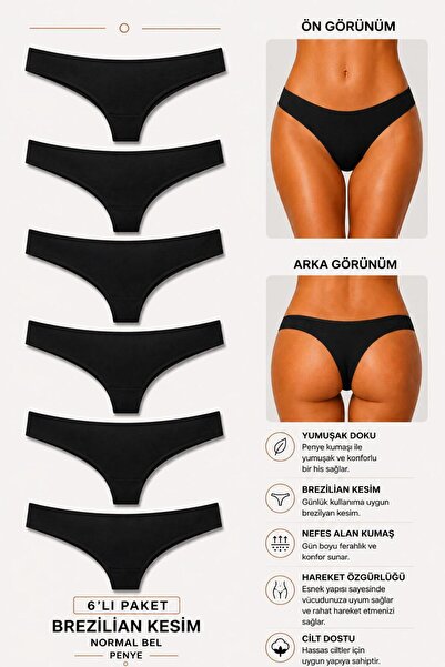 Ka Art Gallery 6-Pack Brazilian. Premium Cotton Basic Normal Waist Panties. B...