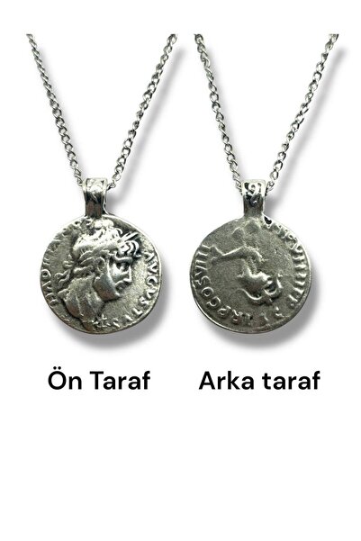 Herşey Nota Roman Coin (Coin) Necklace with Aelius Caesar Figure - Double Sid...