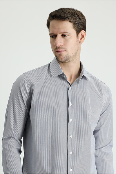 Kiğılı Long Sleeve Slim Fit Slim Fit Striped Cotton Easy-Iron Shirt