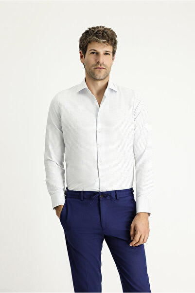 Kiğılı Long Sleeve Slim Fit Slim Fit Classic Print Cotton Easy-Iron Shirt