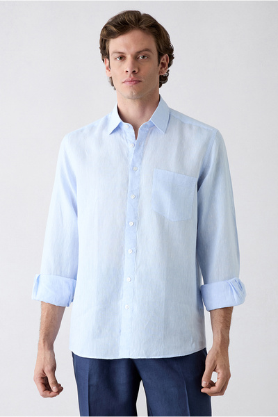 Kiğılı Long Sleeve Regular Fit Pocketed 100% Linen Shirt