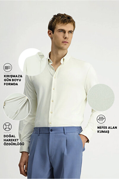 Kiğılı Techno-Line Long Sleeve Regular Fit Lycra Buttoned Collar Shirt