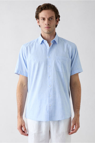 Kiğılı Short Sleeve Regular Fit Pocketed 100% Cotton Linen Look Shirt