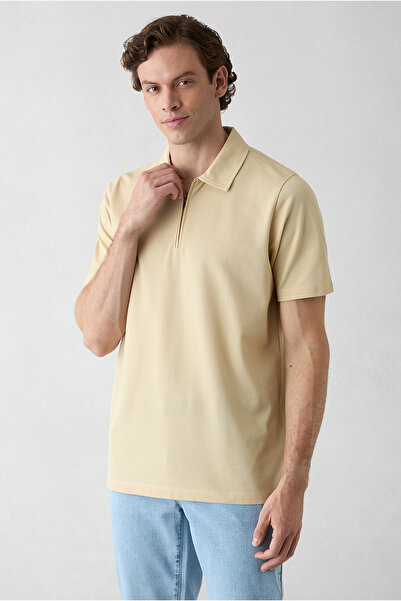 Kiğılı Regular Fit 100% Cotton Zippered Polo Collar T-Shirt