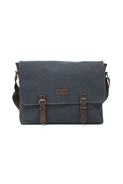 Gillario Design 03 Kanvas-Deri Siyah 15.6 Inch Postacı Laptop Çantası