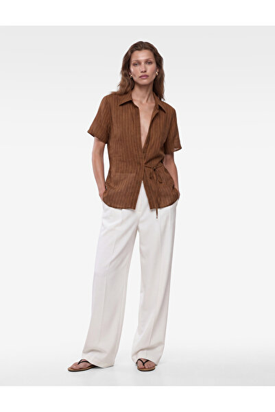 Koton X Melis Ağazat - Comfortable Fit Short Sleeve Double-Breasted Striped S...