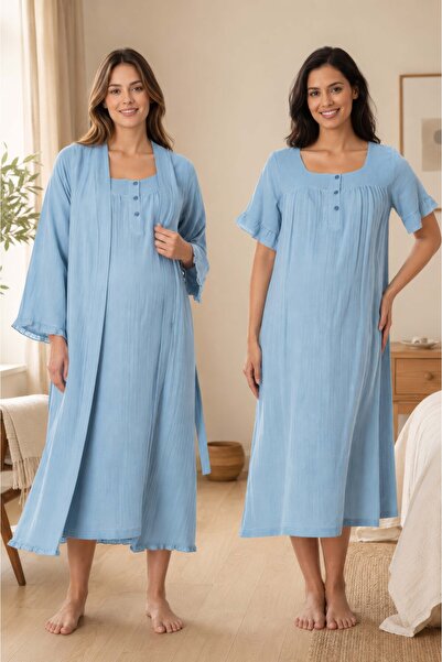 ByLohusa Pregnant and Postpartum Period Muslin Fabric Dressing Gown and Night...